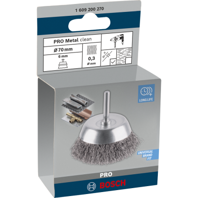 BOSCH Brosse boisseau PRO Metal clean, emmanchement droit, 70 x 0,3 mm