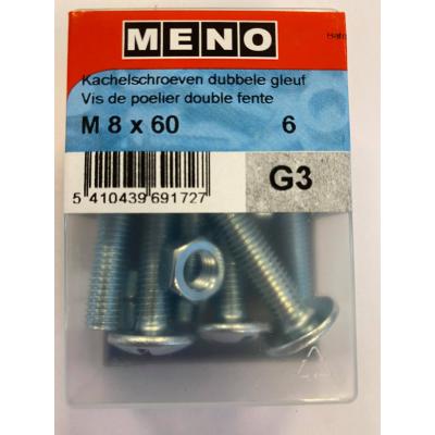 KACHELSCHROEF DUBBELE GLEUF M8X60 ZN 6ST