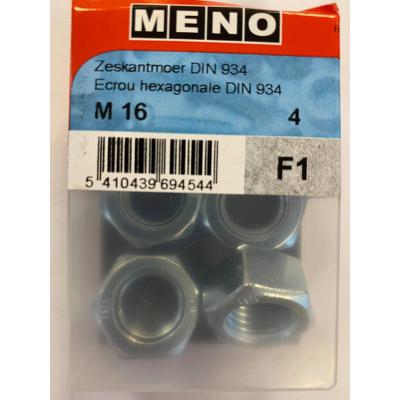 ZESKANTMOER DIN 934 M16 ZN/BLISTER 4ST