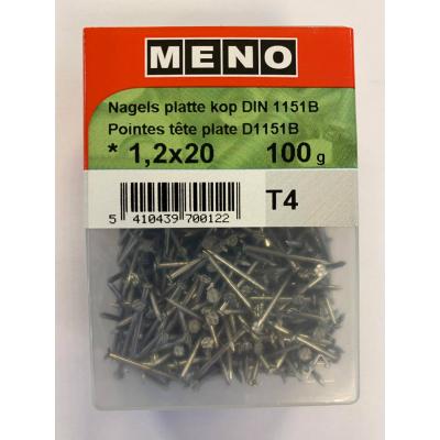 NAGELS PLATTE KOP DIN1151 1.2X20 A2 100G