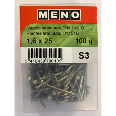 NAGELS PLATTE KOP DIN1151 1.6X25 A2 100G