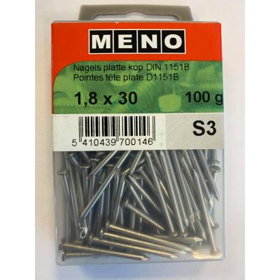 NAGELS PLATTE KOP DIN1151 1.8X30 A2 100G