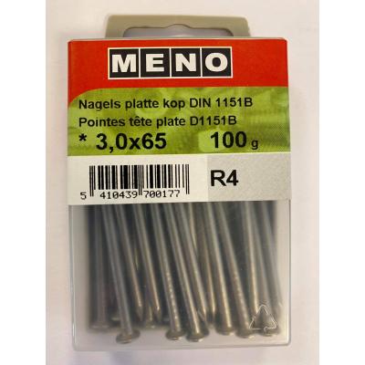 NAGELS PLATTE KOP DIN 1151 3X65 A2 100G