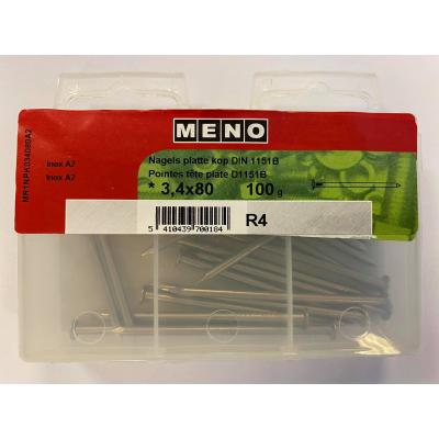 NAGELS PLATTE KOP DIN1151 3.4X80 A2 100G