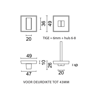 HDD WC GARNITUUR SQUARE 48MM ZWART