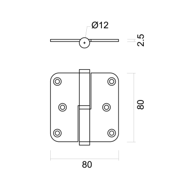 HDD PAUMELLE 80X80X2,5 LAITON MAT GAUCHE 3PCE+VIS