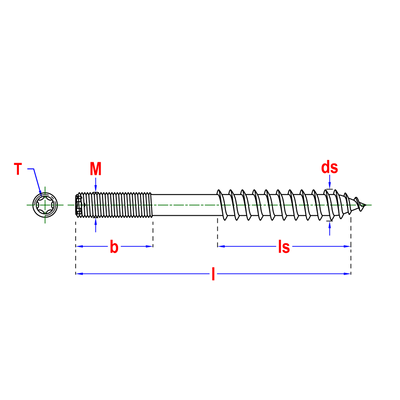 er avec T-drive Zingué Goujon à 2 filets clé plate M6x60 Zn