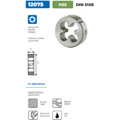 Krino filière ronde 12075 HSS BSP/GAS 3/8"