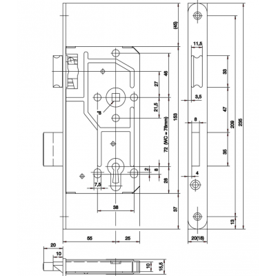 KFV 114 SERRURE A CILINDRE 72/55 20MM