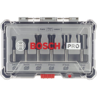 BOSCH Kit de fraises droites PRO, emmanchement 8 mm, 6 pièces