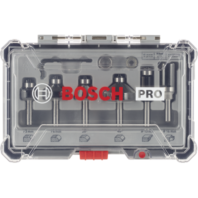 BOSCH Kit de fraises à araser et de bordage PRO, emmanchement 8 mm, 6 pièces