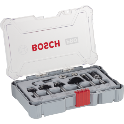 BOSCH Kit de fraises à araser et de bordage PRO, emmanchement 8 mm, 6 pièces