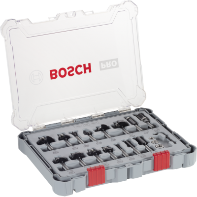 BOSCH Kit de fraises mixtes PRO, emmanchement 8 mm, 15 pièces