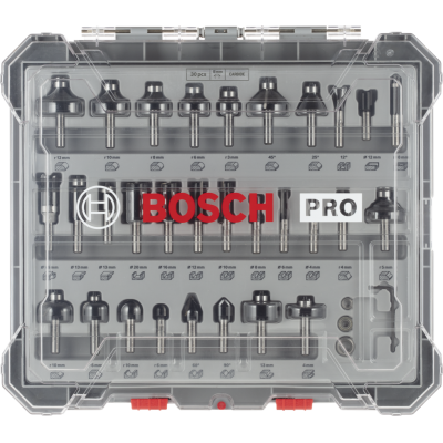 BOSCH Kit de fraises mixtes PRO, emmanchement 8 mm, 30 pièces