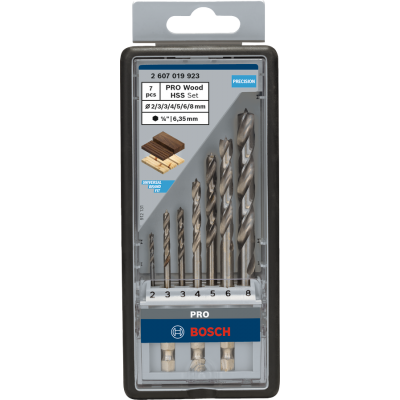 BOSCH Coffret de forets hélicoïdaux PRO Wood HSS, 7 pièces