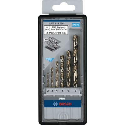 BOSCH Coffret de forets hélicoïdaux PRO Stainless Steel HSS-Co, 6 pièces