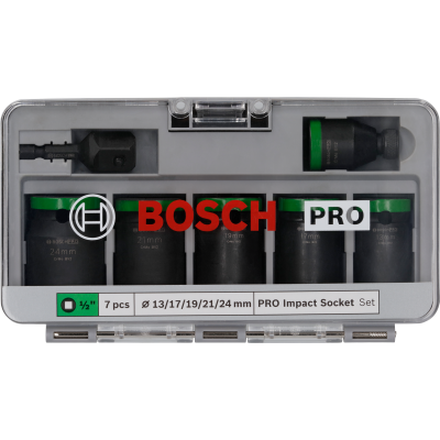 BOSCH Coffret de douilles PRO Impact avec adaptateur, 1/2", Standard, 7 pièces
