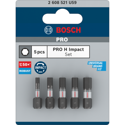 BOSCH BITS IMPACT H3+H4+H5(2X)+H6 25MM