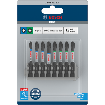 BOSCH BITSSET IMPACT PH/PZ 55MM 8-DLG