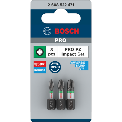 BOSCH BITS IMPACT PZ1+PZ2+PZ3 25MM