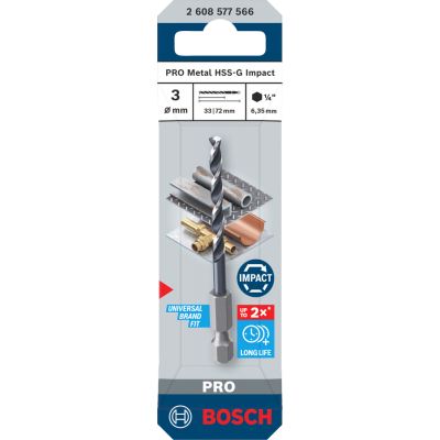 BOSCH Foret hélicoïdal PRO Metal HSS-G Impact, 3 x 33 x 72 mm