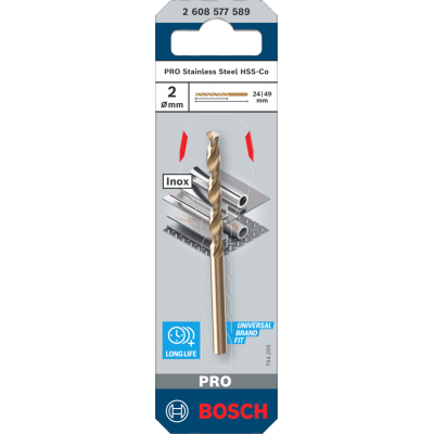 BOSCH Foret hélicoïdal PRO Stainless Steel HSS-Co, 2 x 24 x 49 mm