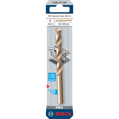 BOSCH Foret hélicoïdal PRO Stainless Steel HSS-Co, 7 x 69 x 109 mm