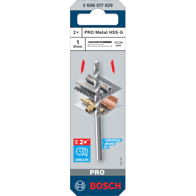 BOSCH Foret hélicoïdal PRO Metal HSS-G, 1 x 12 x 34 mm, 2 pièces