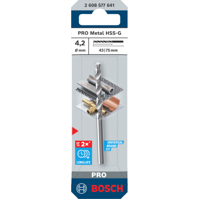 BOSCH Foret hélicoïdal PRO Metal HSS-G, 4,2 x 43 x 75 mm