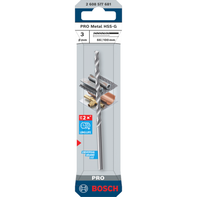 BOSCH Foret hélicoïdal PRO Metal HSS-G, 3 x 66 x 100 mm