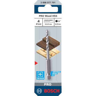 BOSCH Foret hélicoïdal PRO Wood HSS, 4 x 35 x 87 mm