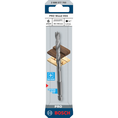 BOSCH Foret hélicoïdal PRO Wood HSS, 6 x 49 x 105 mm