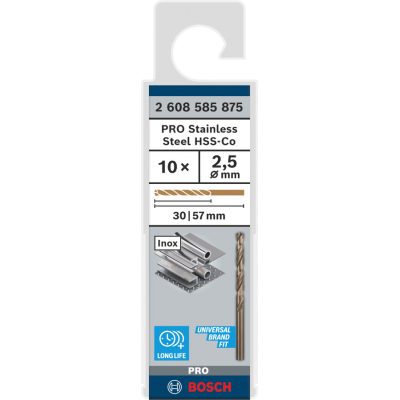 BOSCH Foret hélicoïdal PRO Stainless Steel HSS-Co, 2 x 30 x 57 mm, 10 pièces