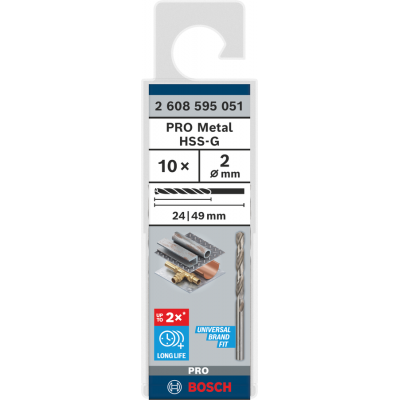 BOSCH Foret hélicoïdal PRO Metal HSS-G longueur standard, 2 x 24 x 49 mm, 10 pièces