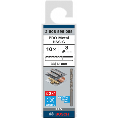 BOSCH Foret hélicoïdal PRO Metal HSS-G longueur standard, 3 x 33 x 61 mm, 10 pièces