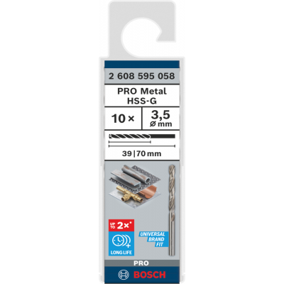 BOSCH Foret hélicoïdal PRO Metal HSS-G longueur standard, 3,5 x 39 x 70 mm, 10 pièces