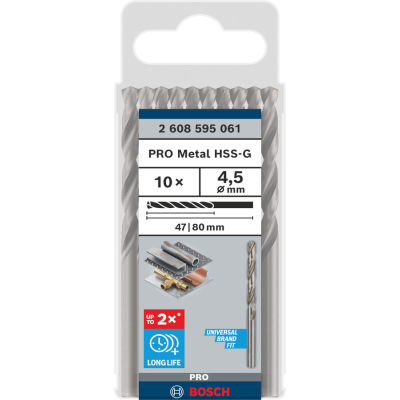 BOSCH Foret hélicoïdal PRO Metal HSS-G longueur standard, 4,5 x 47 x 80 mm, 10 pièces