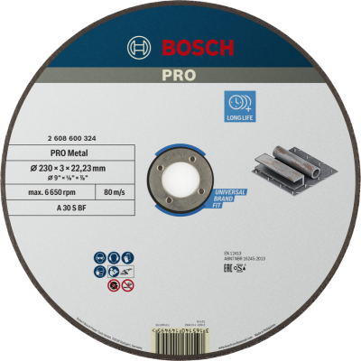BOSCH Disque à tronçonner aggloméré PRO Metal, 230 x 3 x 22,23 mm, oSa