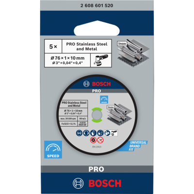 BOSCH Disque à tronçonner aggloméré PRO Stainless Steel and Metal, 76 x 1 x 10 mm 5pcs