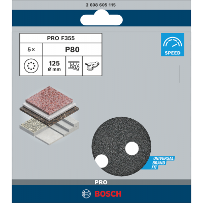 BOSCH Disque abrasif PRO F355, 125 mm, G80, 5 pièces
