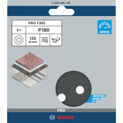 BOSCH Disque abrasif PRO F355, 125 mm, G180, 5 pièces