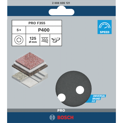 BOSCH Disque abrasif PRO F355, 125 mm, G400, 5 pièces