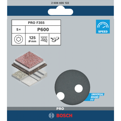 BOSCH Disque abrasif PRO F355, 125 mm, G600, 5 pièces