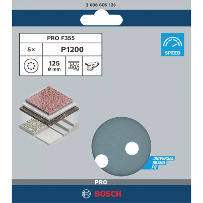 BOSCH Disque abrasif PRO F355, 125 mm, G1200, 5 pièces