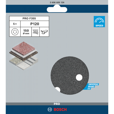 BOSCH Disque abrasif PRO F355, 150 mm, G120, 5 pièces