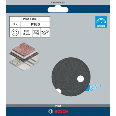 BOSCH Disque abrasif PRO F355, 150 mm, G180, 5 pièces