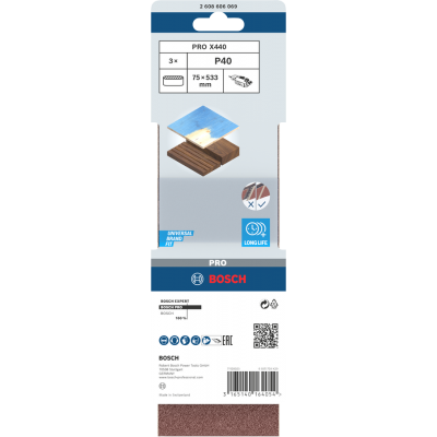 BOSCH Bande abrasive PRO X440, 75 x 533 mm, G40, 3 pièces