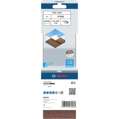 BOSCH Bande abrasive PRO X440, 75 x 533 mm, G150, 3 pièces
