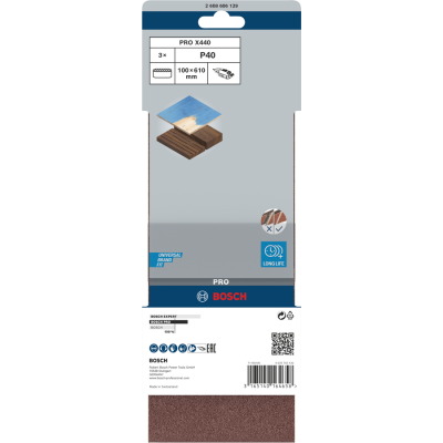 BOSCH Bande abrasive PRO X440, 100 x 610 mm, G40, 3 pièces