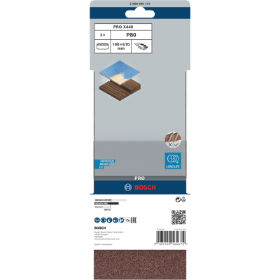 BOSCH Bande abrasive PRO X440, 100 x 610 mm, G80, 3 pièces